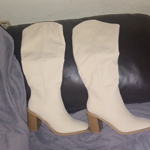Lulu's Beckyy Bone Suede Square Toe Knee-High Boots from Lulus - Picture 7 of 11